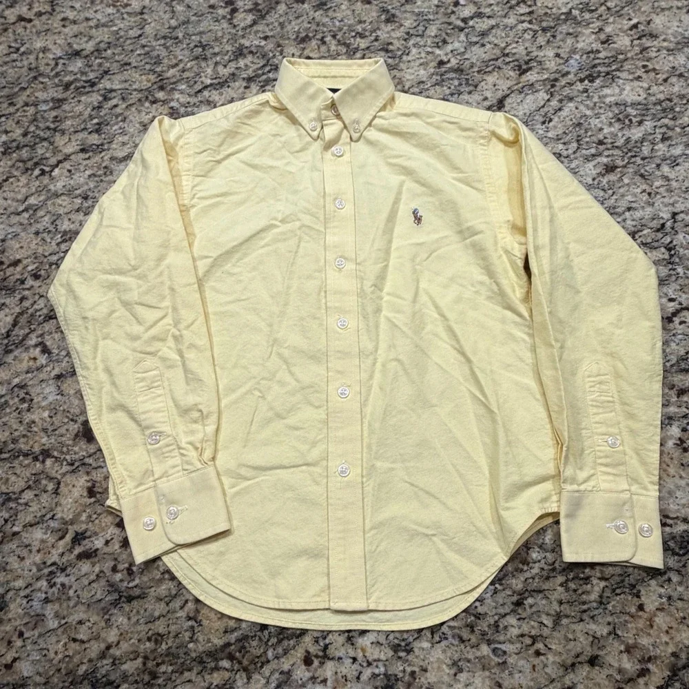Ralph Lauren Boys Yellow Oxford Button Down Shirt Size 8 Long Sleeve Pony ws